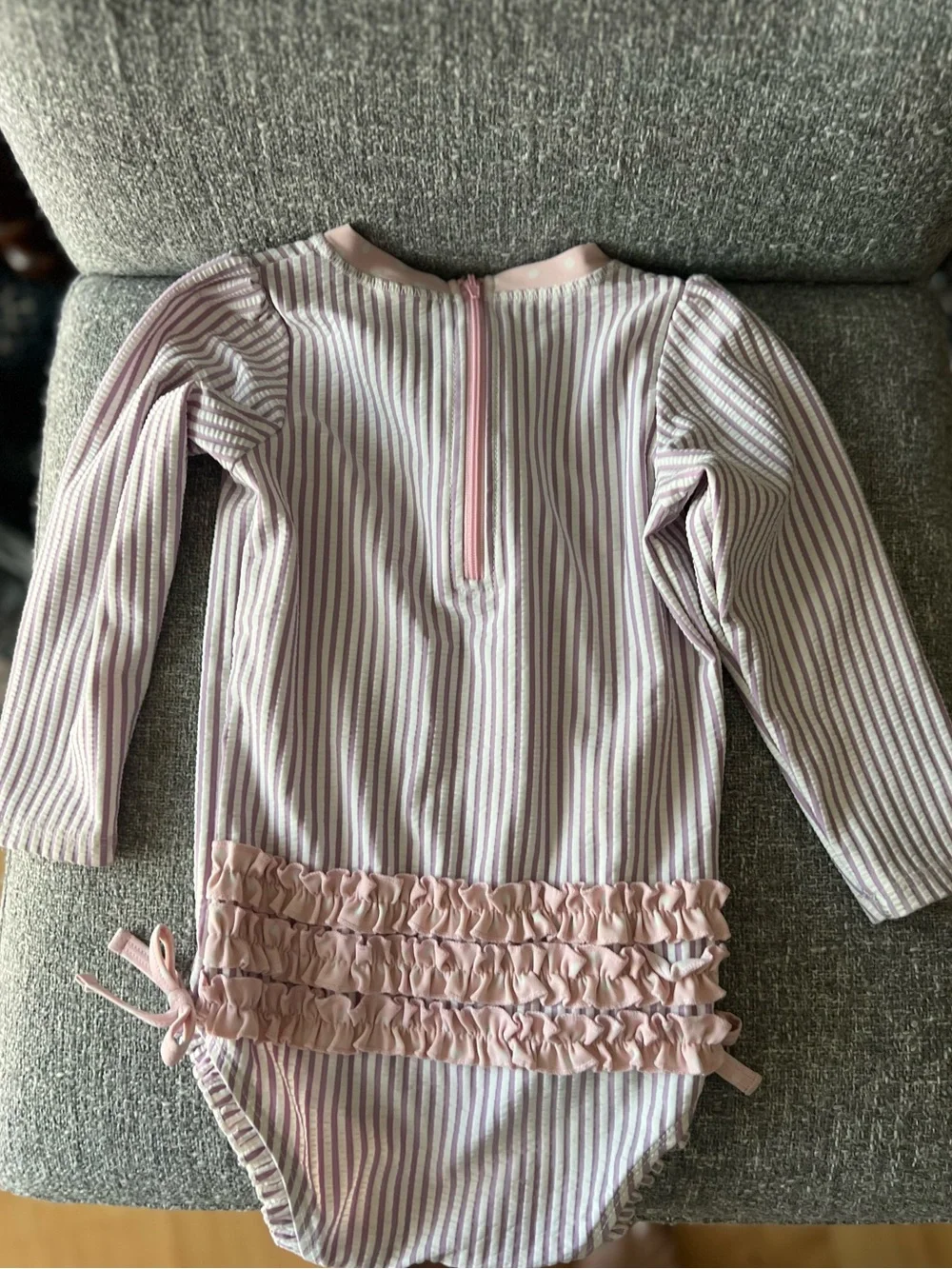 RuffleButts Lilac Striped Seersucker One Piece Girl’s Swimsuit